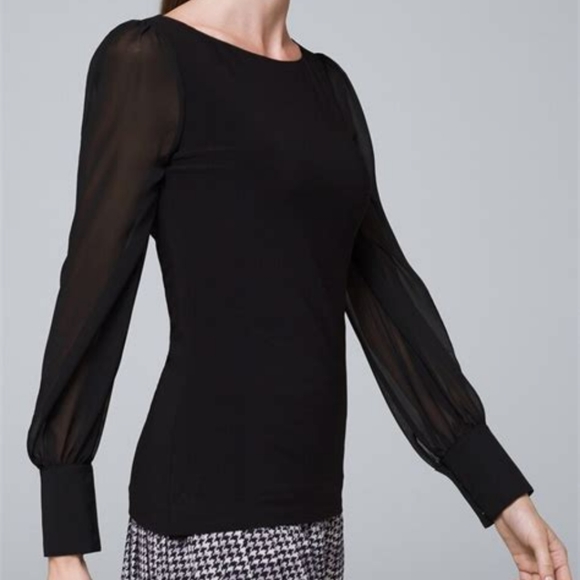 White House Black Market Chiffon Sleeve Boatneck Top Blouse - Picture 2 of 15